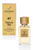 Lorinna 87 Tobacco Red Extrait de Parfum 50ml bottle and packaging featuring a warm unisex fragrance with tobacco, spicy and woody accords.