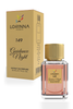 LORINNA Paris nr 149 „Guidance Night“ Extrait de Parfum 50 ml pudel ja pakend, mis sisaldab luksuslikku roosat tooni parfüümi kristallklaasist pudelis kuldse korgiga ning elegantse kuldse karbiga.