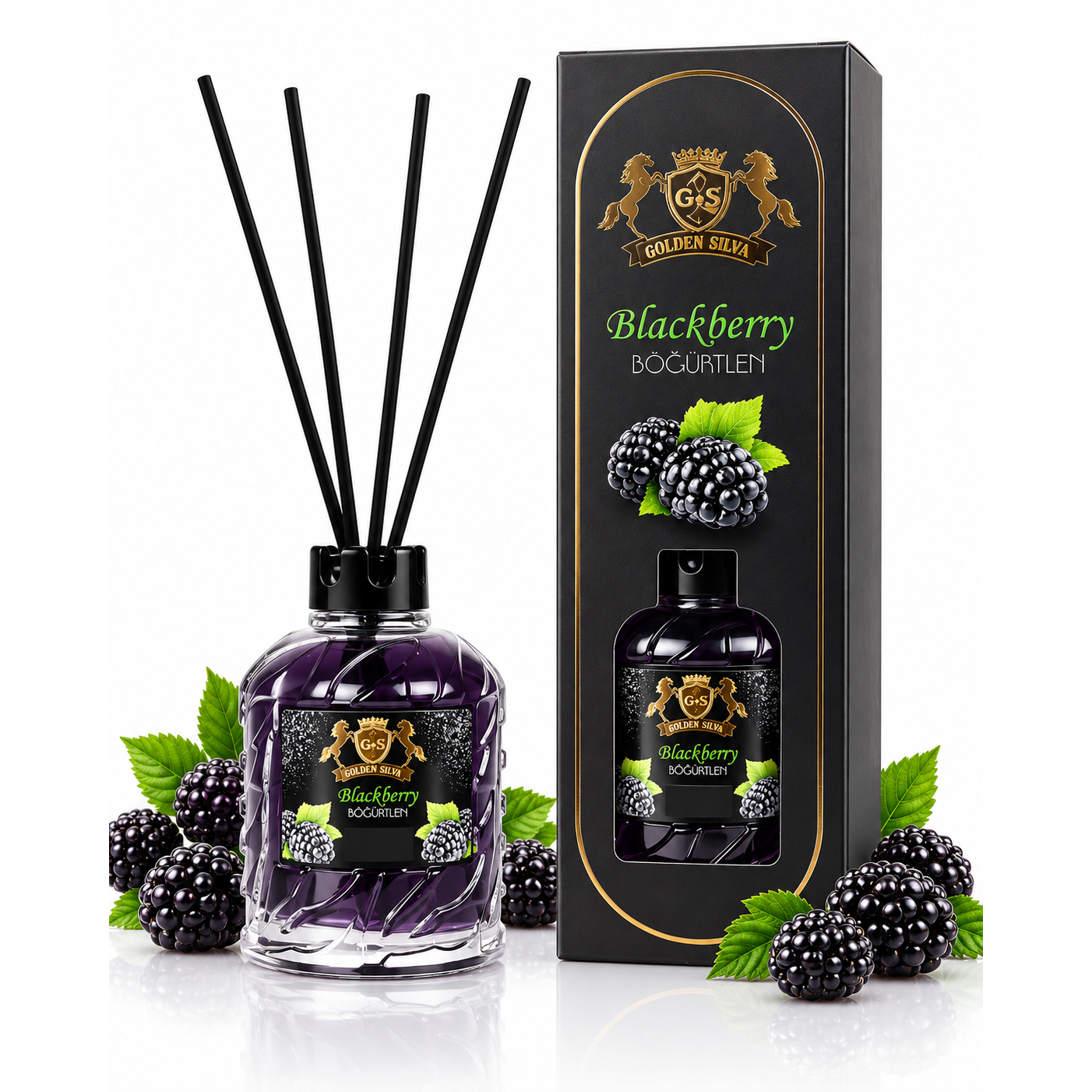 Golden Silva Blackberry home fragrance reed diffuser 150 ml with retail packaging - Royalsperfume