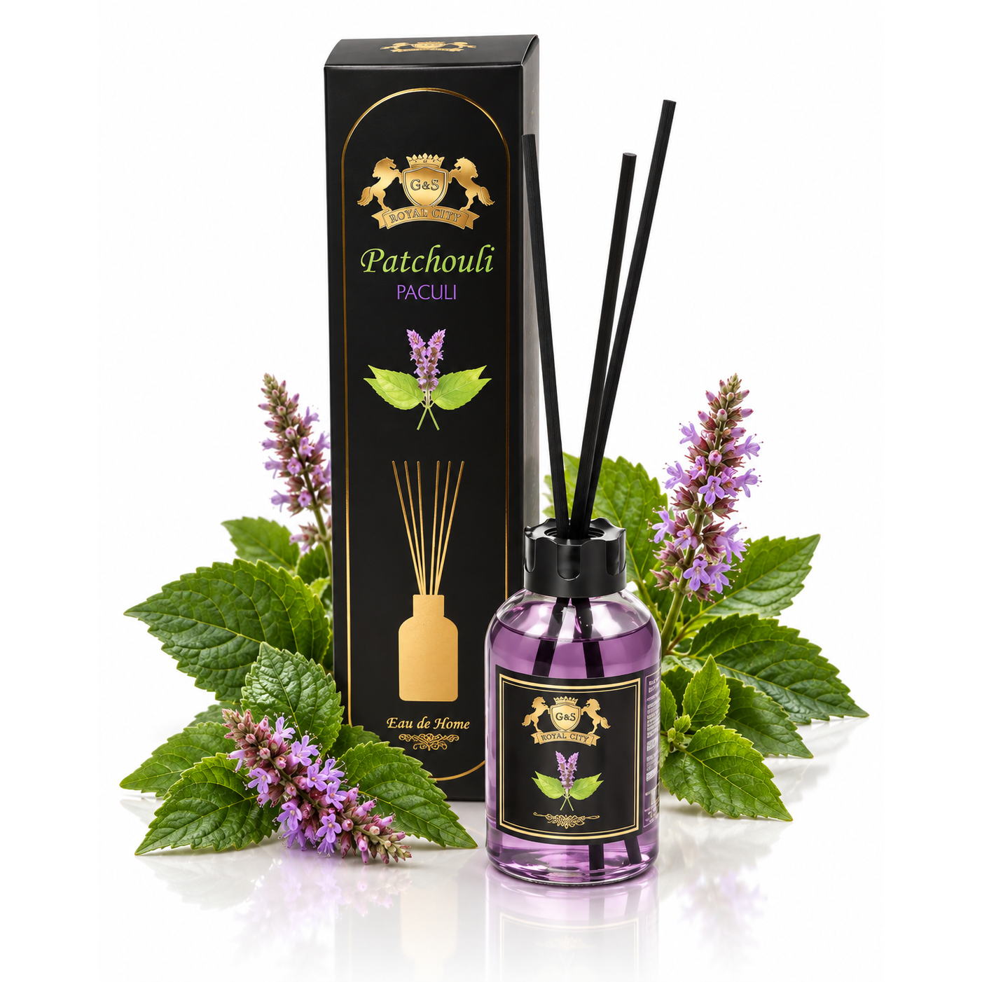 Golden Silva Patchouli home fragrance reed diffuser 110 ml with retail packaging - Royalsperfume