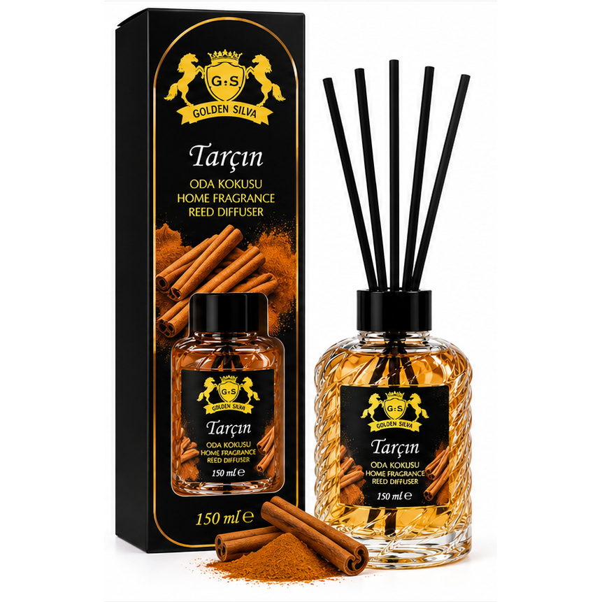 Golden Silva Cinnamon home fragrance reed diffuser 150 ml with retail packaging - Royalsperfume