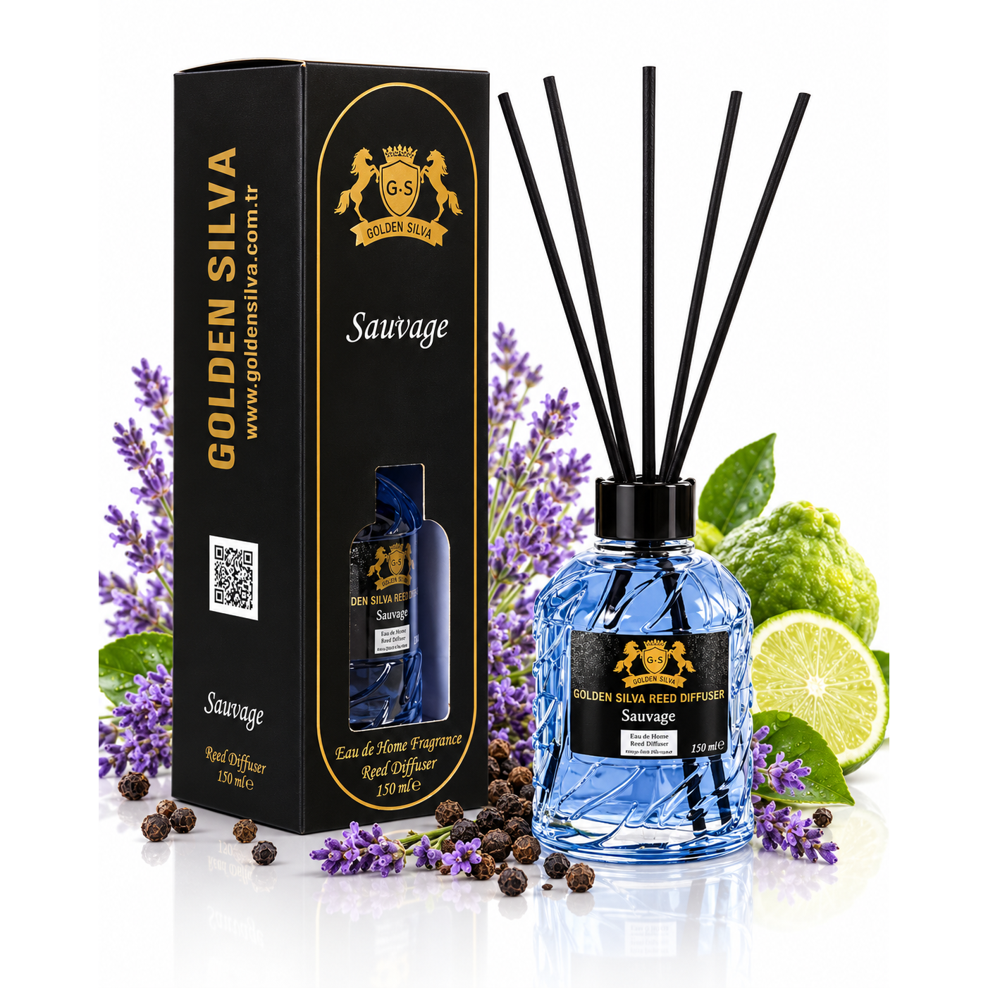 Golden Silva Sauvage home fragrance reed diffuser 150 ml with retail packaging - Royalsperfume