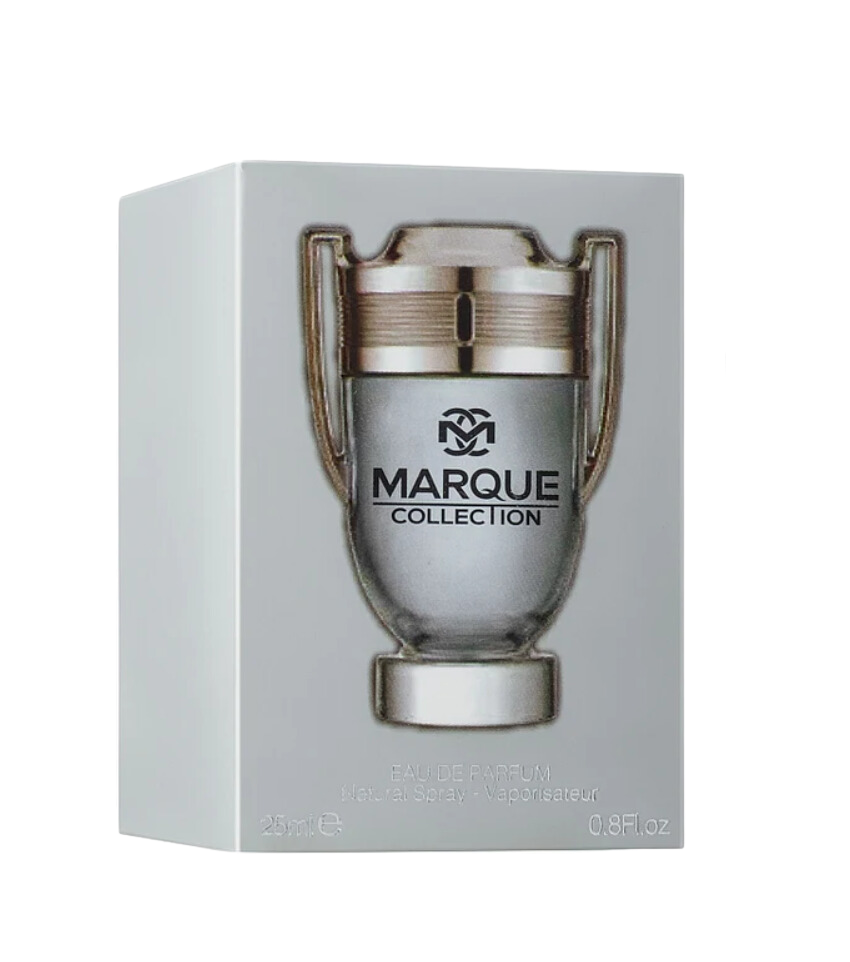 Marque Collection N-125 — grey box printed with the trophy-shaped silver bottle on the front panel