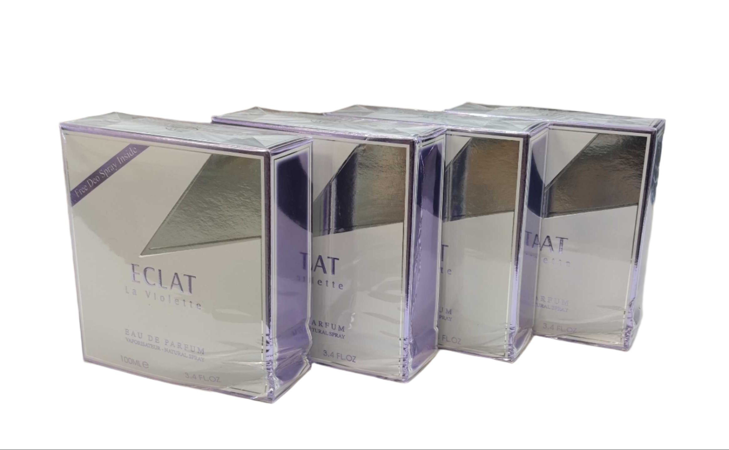Eclat La Violette con deodorante di Fragrance World, EDP 100 ml (PRODOTTO DIFETTOSO)