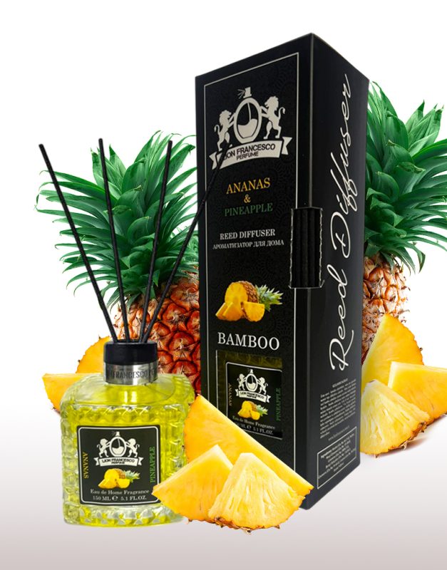 Lion Francesco Pineapples reed diffuser 150 ml bottle with rattan sticks and black gift box