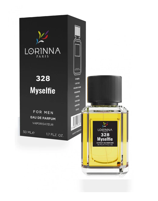 Bottle and box of Lorinna Paris⁠￼ Myselfie No.328 Extrait de Parfum for Men 50ml, inspired by Yves Saint Laurent MYSLF⁠