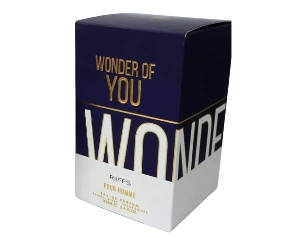 RIIFFS Wonder Of You Homme EDP 100ml — navy and white box with gold lettering, photographed at an angle