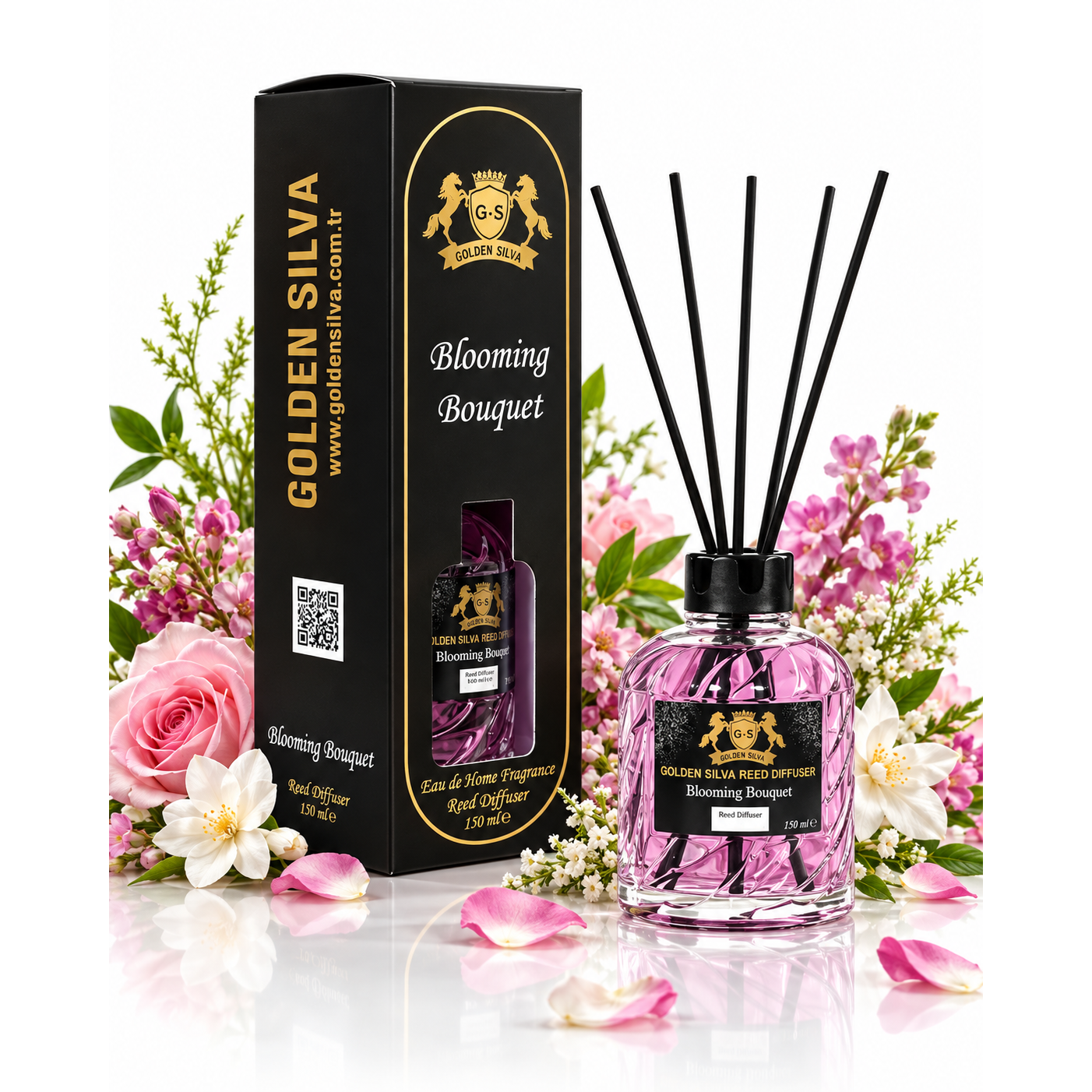 Golden Silva Blooming Bouquet home fragrance reed diffuser 150 ml with retail packaging - Royalsperfume