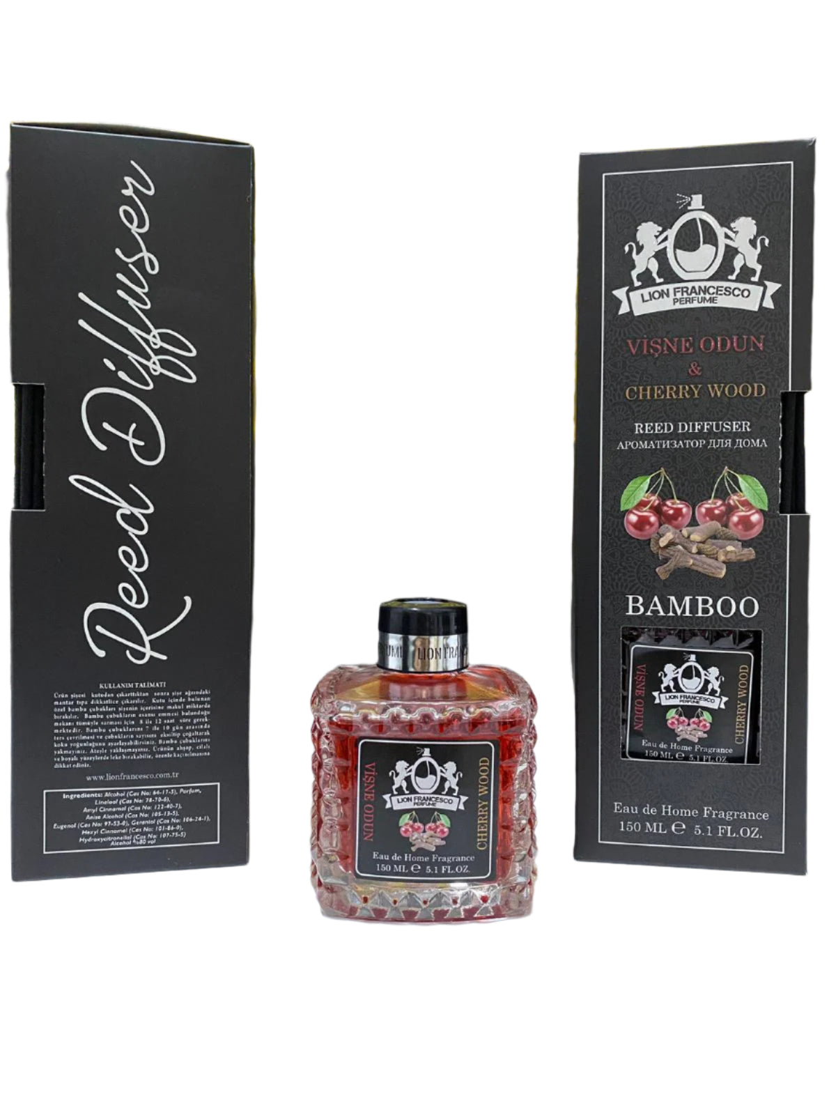 Lion Francesco Cherry & Wood reed diffuser 150 ml with black gift box