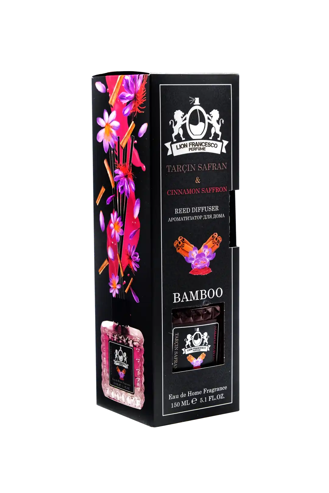 Lion Francesco Cinnamon & Saffron reed diffuser 150 ml in its black gift box
