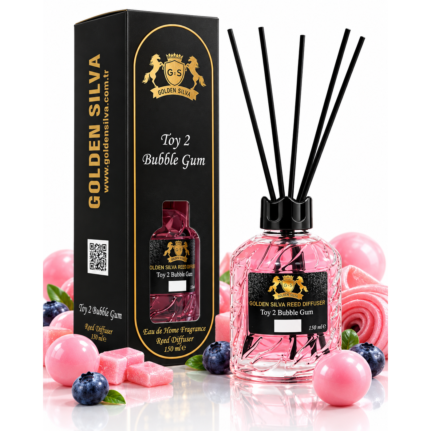 Golden Silva Toy 2 Bubble Gum home fragrance reed diffuser 150 ml with retail packaging - Royalsperfume