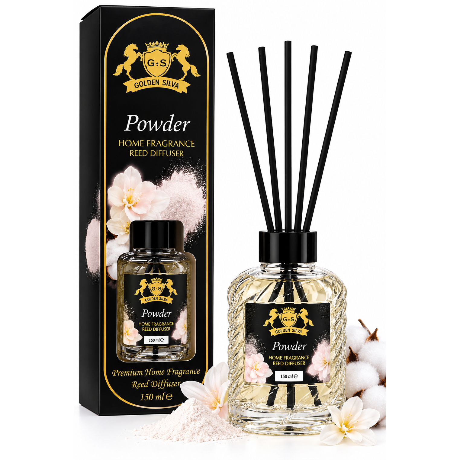 Golden Silva Powder home fragrance reed diffuser 150 ml with retail packaging - Royalsperfume