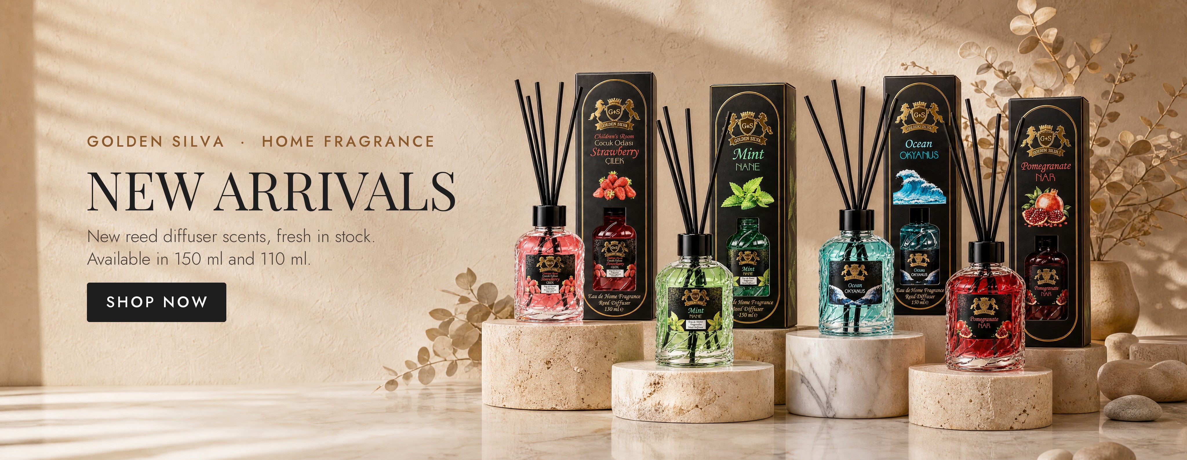 Golden Silva home fragrance reed diffusers – new arrivals