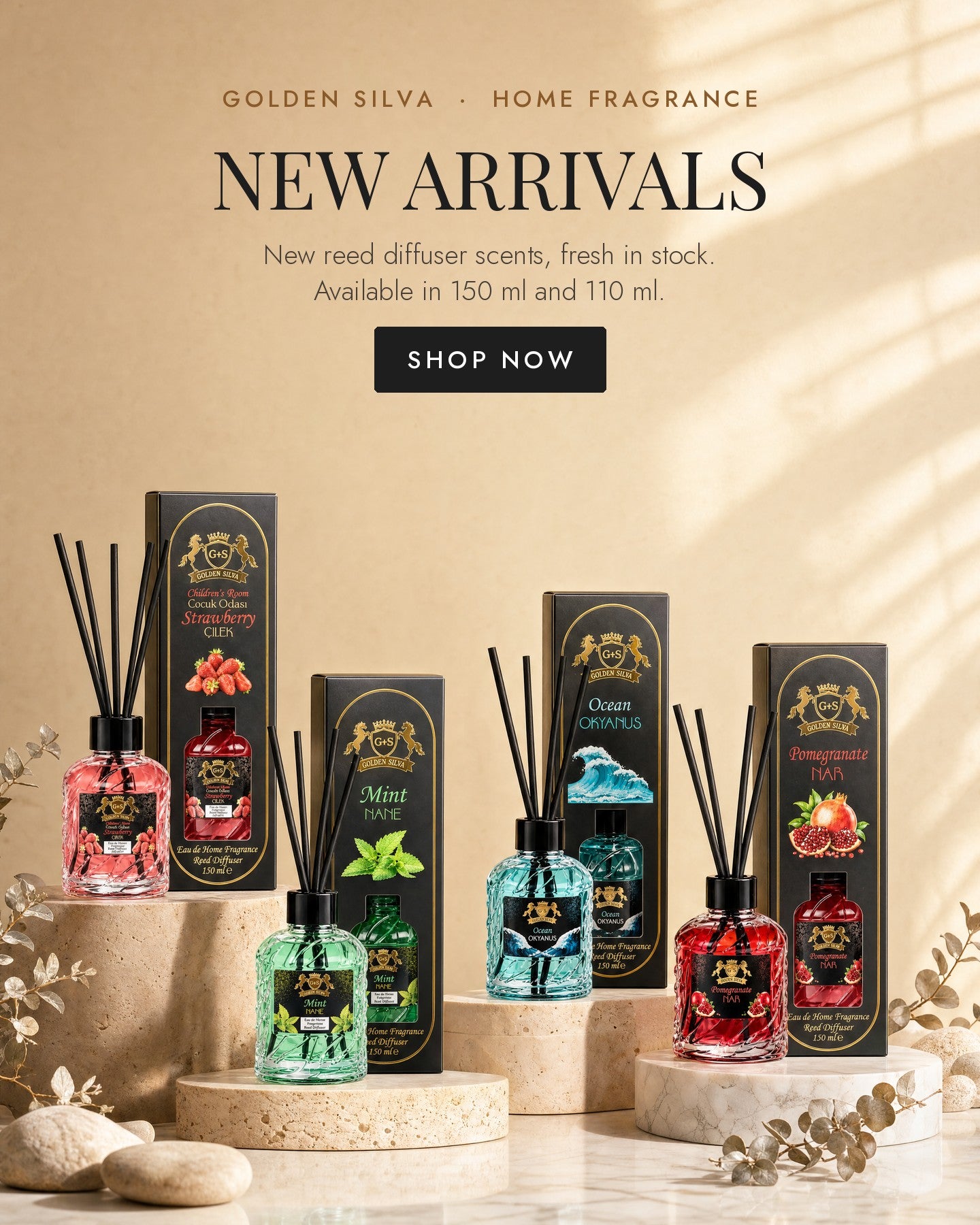 Golden Silva home fragrance reed diffusers – new arrivals