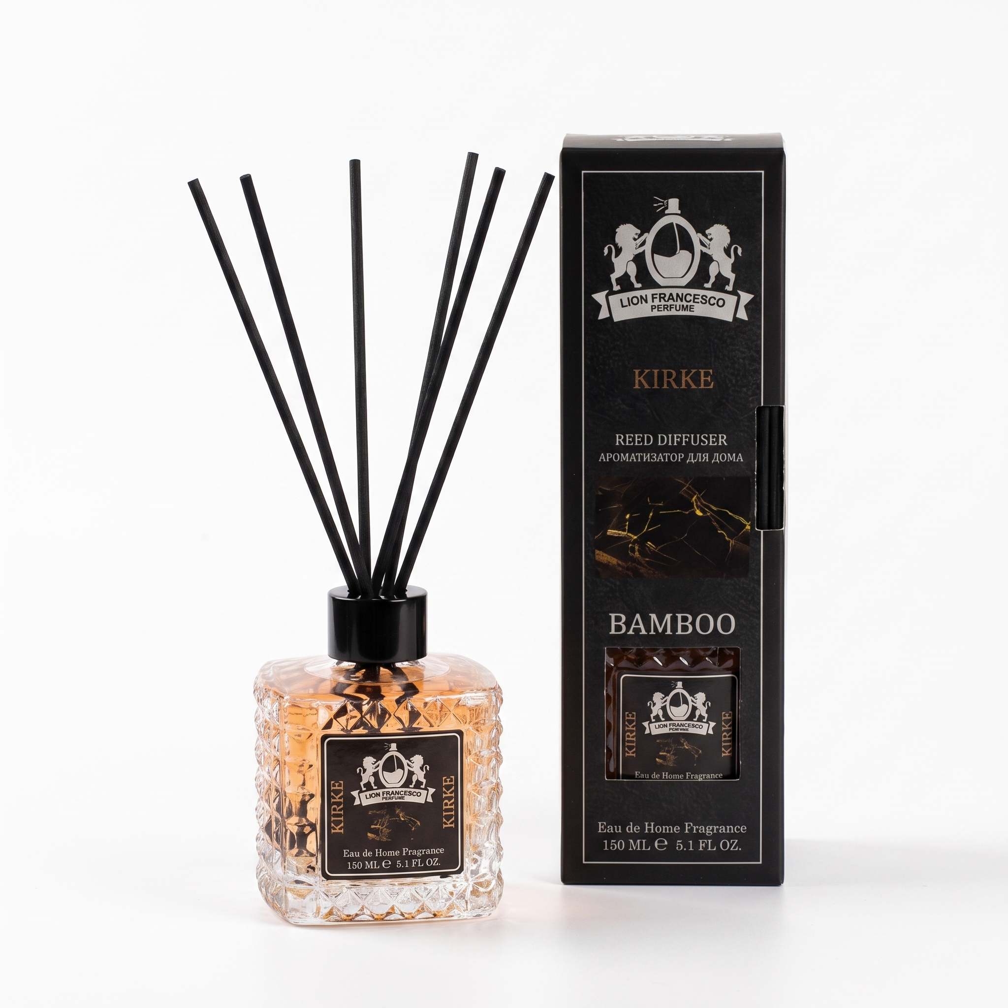 Lion Francesco Kirke reed diffuser 150 ml with black bamboo reeds and its gift box