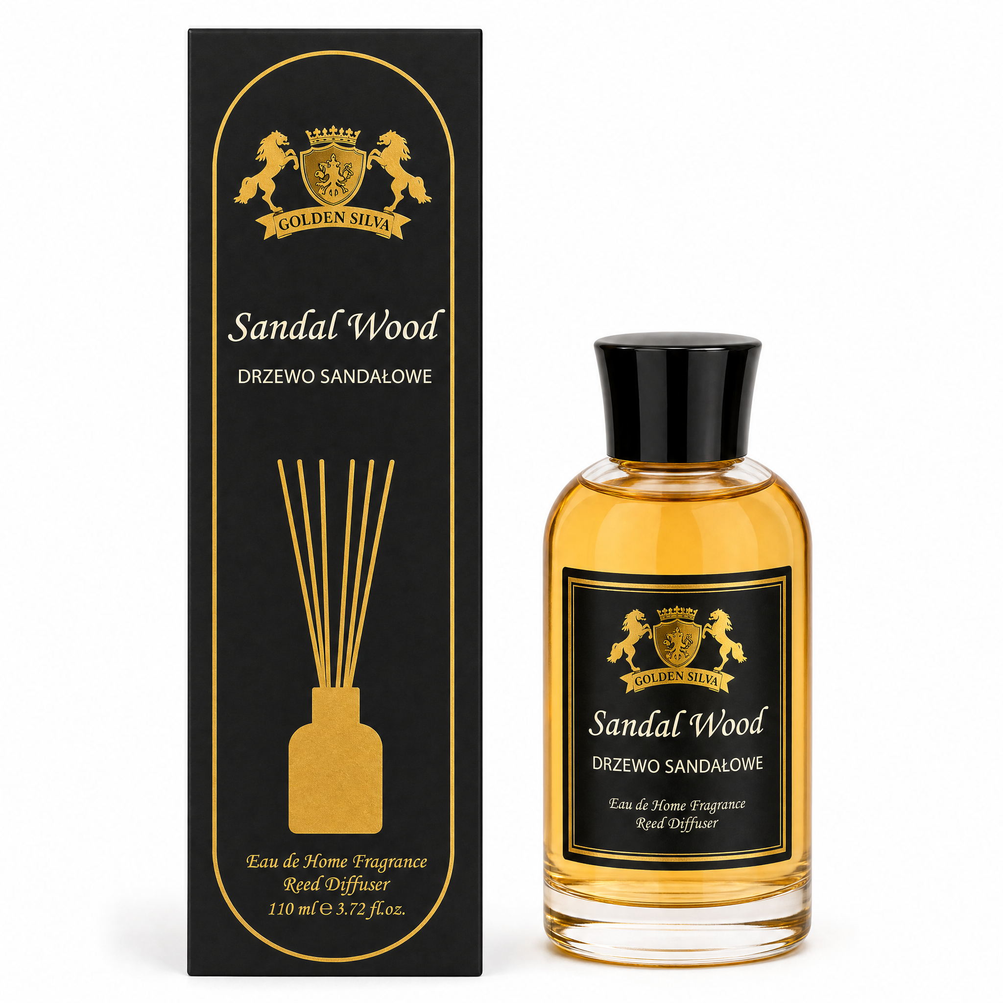 Golden Silva Sandalwood home fragrance reed diffuser 110 ml with retail packaging - Royalsperfume