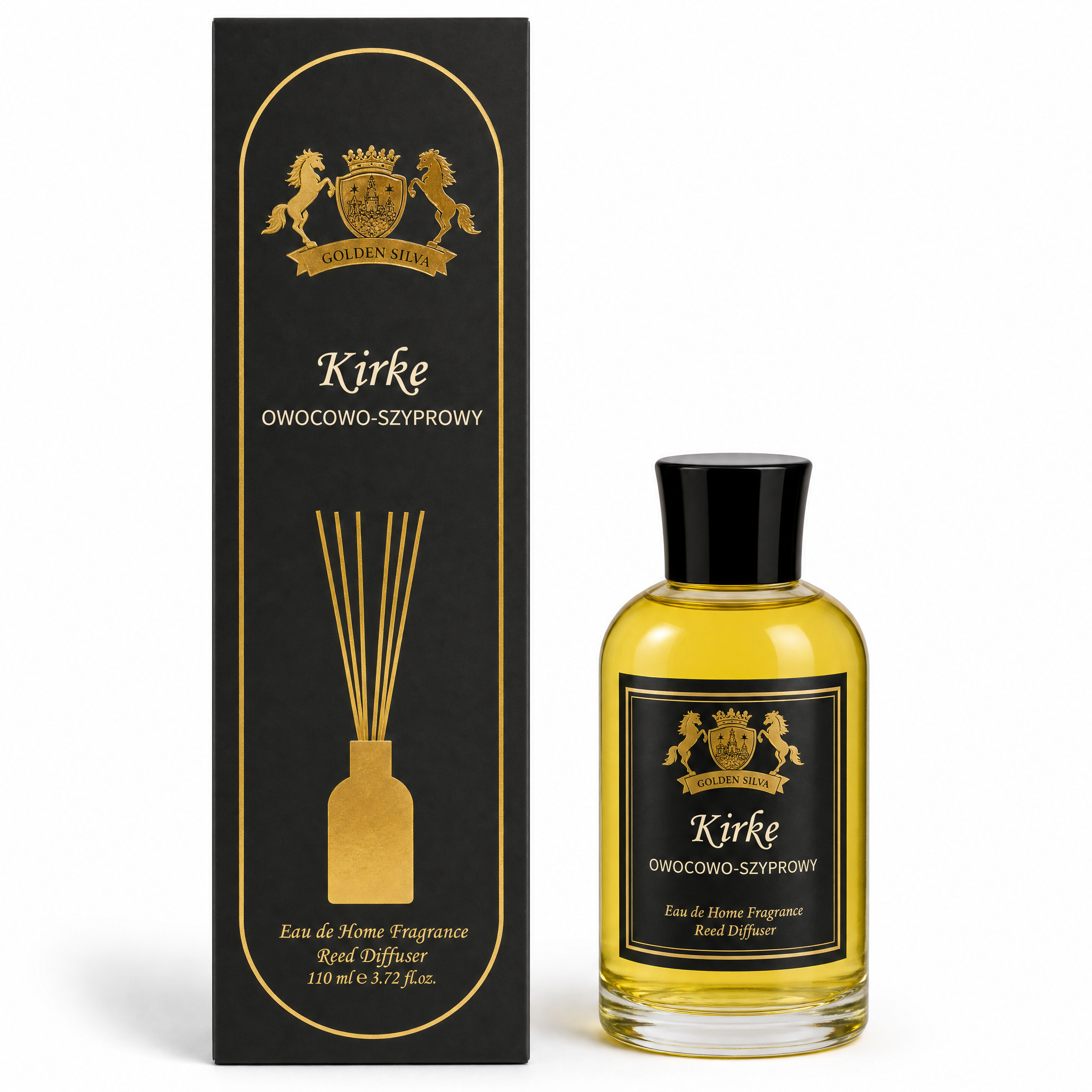 Golden Silva Kirke home fragrance reed diffuser 110 ml with retail packaging - Royalsperfume