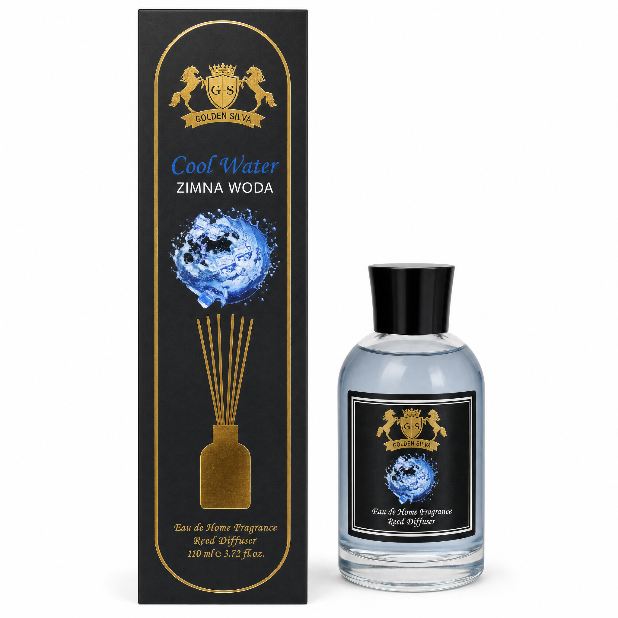 Golden Silva Cool Water home fragrance reed diffuser 110 ml with retail packaging - Royalsperfume