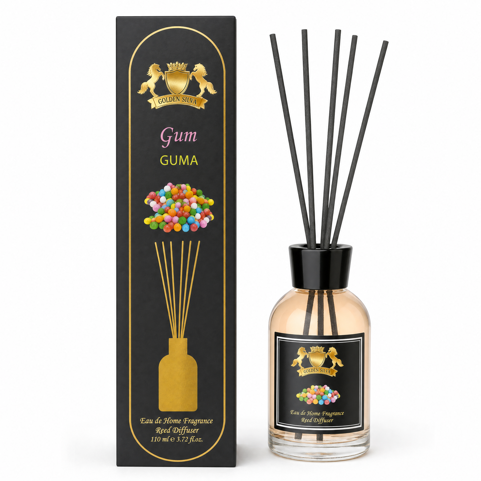 Golden Silva Gum home fragrance reed diffuser 110 ml with retail packaging - Royalsperfume