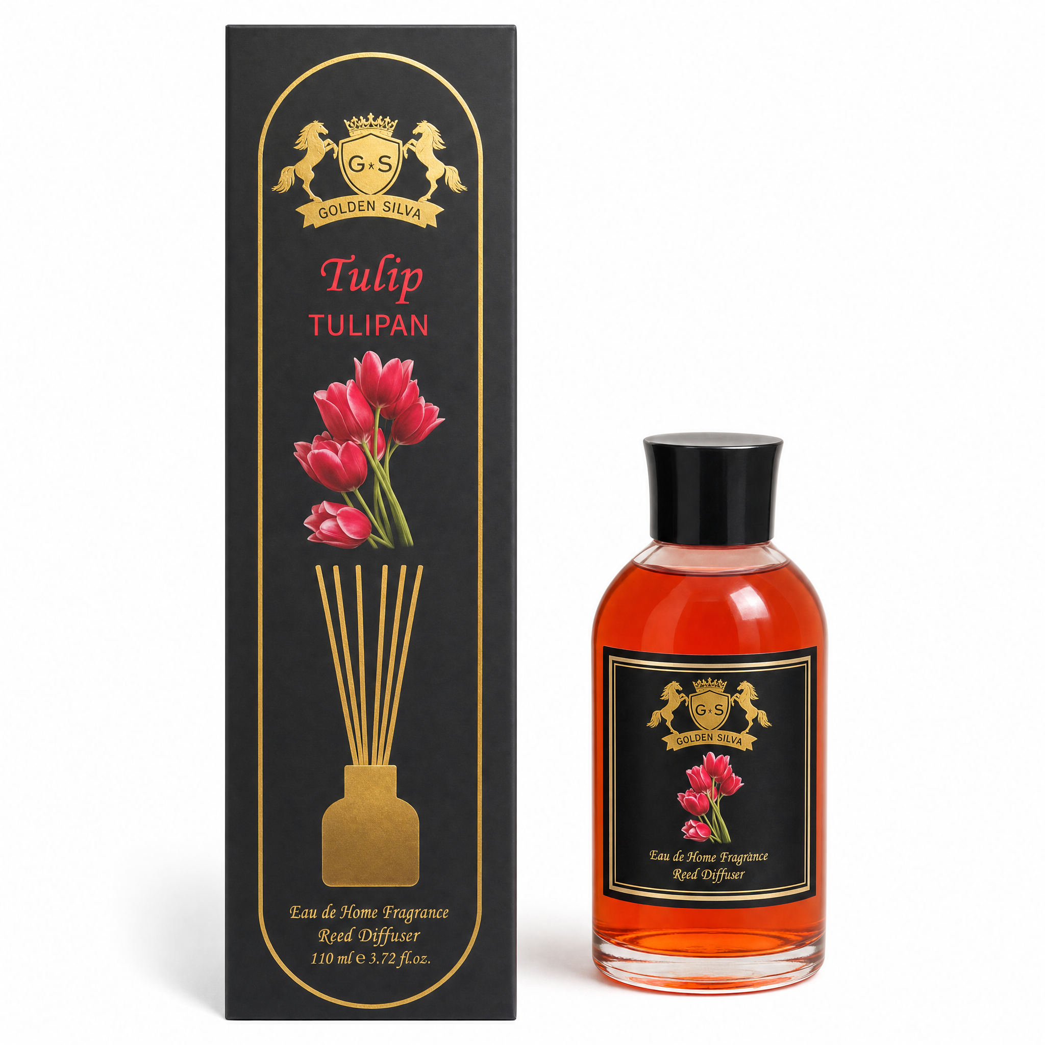 Golden Silva Tulip home fragrance reed diffuser 110 ml with retail packaging - Royalsperfume