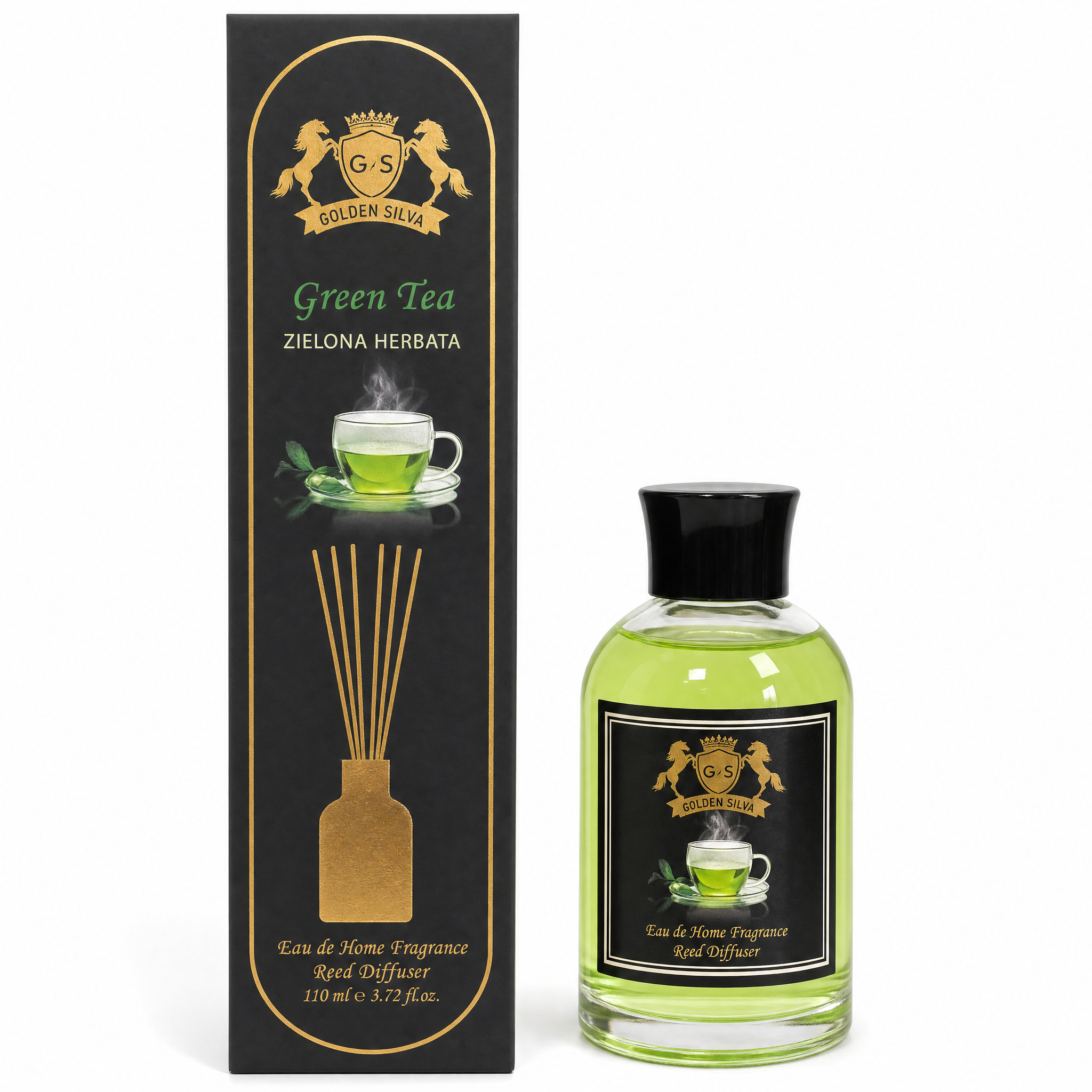 Golden Silva Green Tea home fragrance reed diffuser 110 ml with retail packaging - Royalsperfume