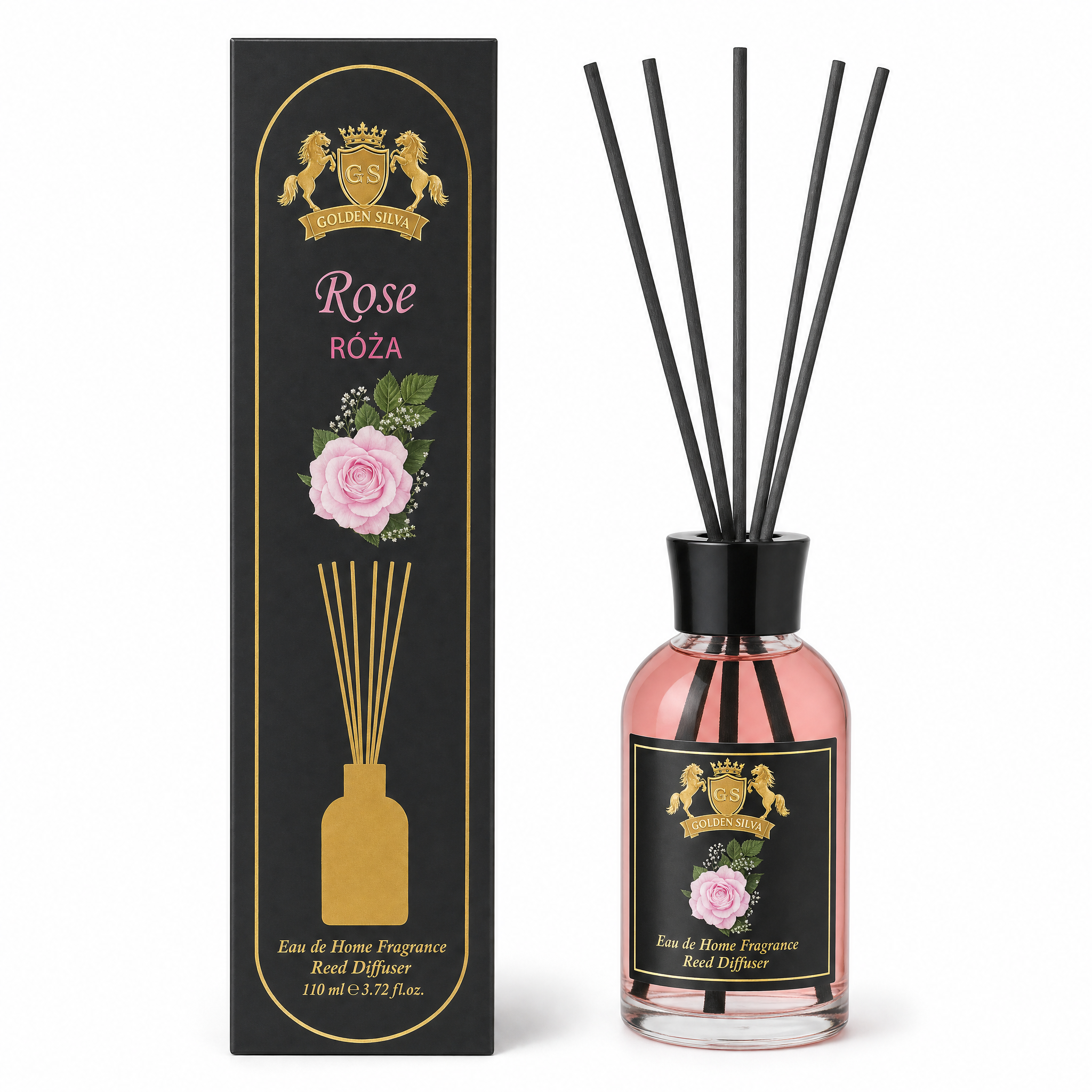 Golden Silva Rose home fragrance reed diffuser 110 ml with retail packaging - Royalsperfume