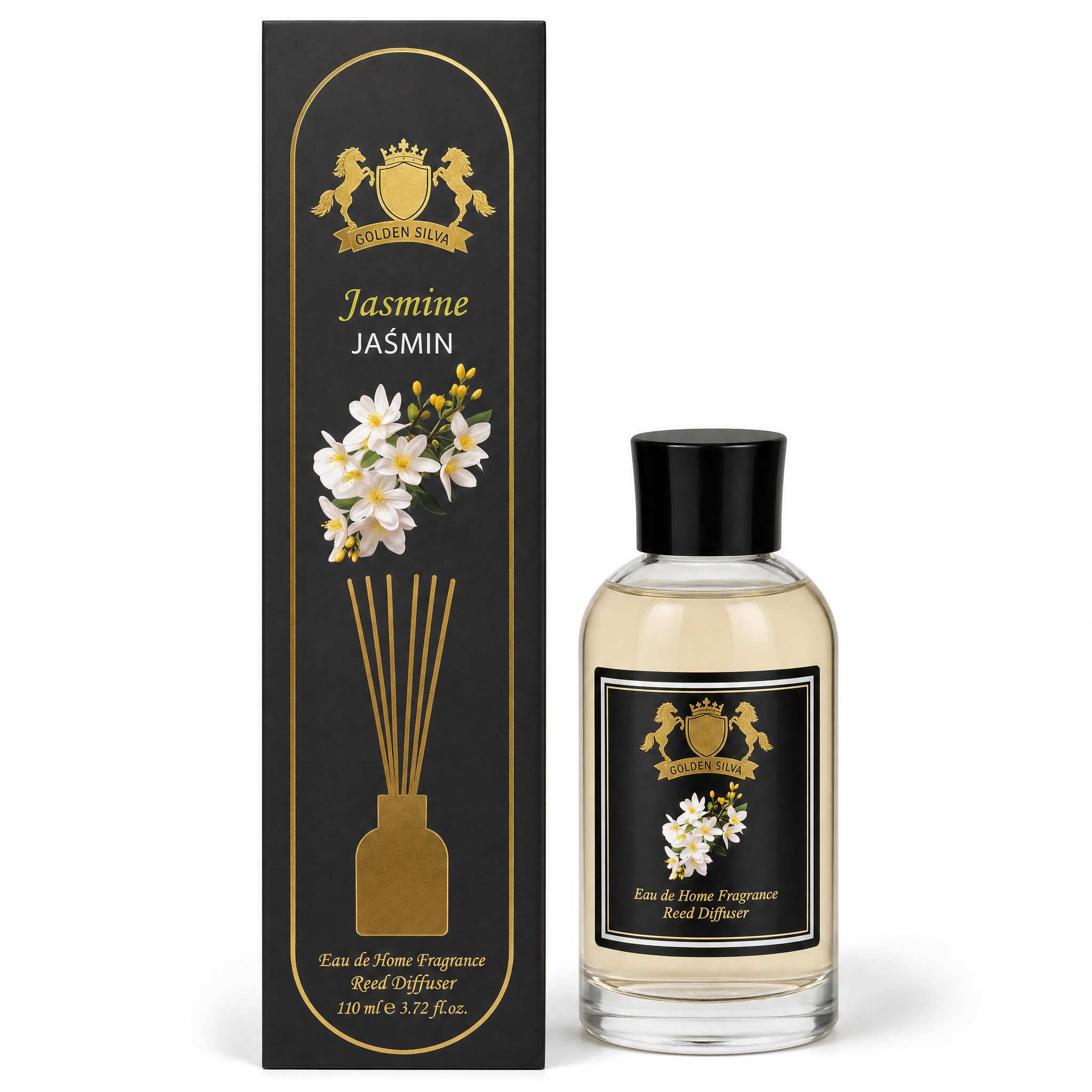 Golden Silva Jasmine home fragrance reed diffuser 110 ml with retail packaging - Royalsperfume