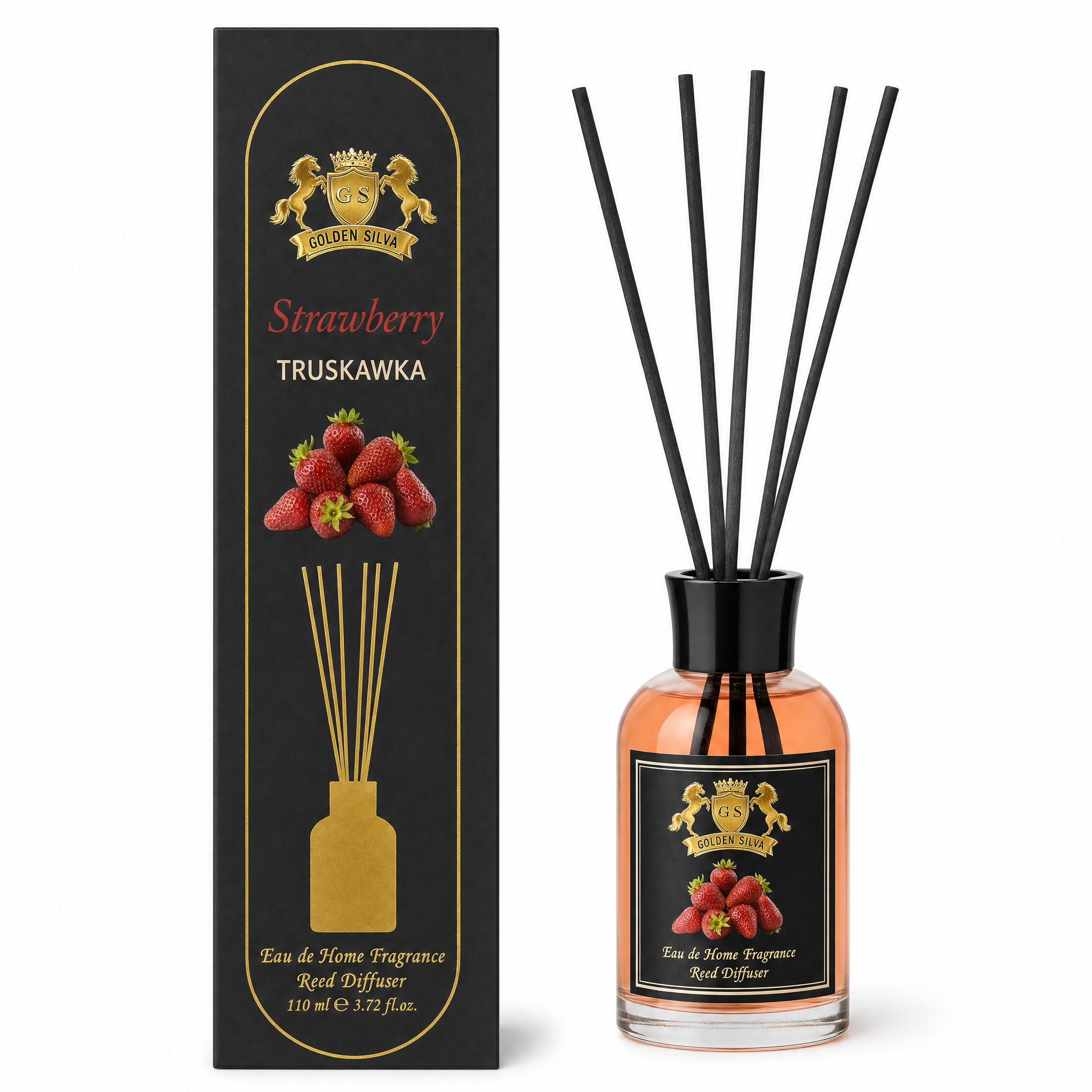 Golden Silva Strawberry home fragrance reed diffuser 110 ml with retail packaging - Royalsperfume