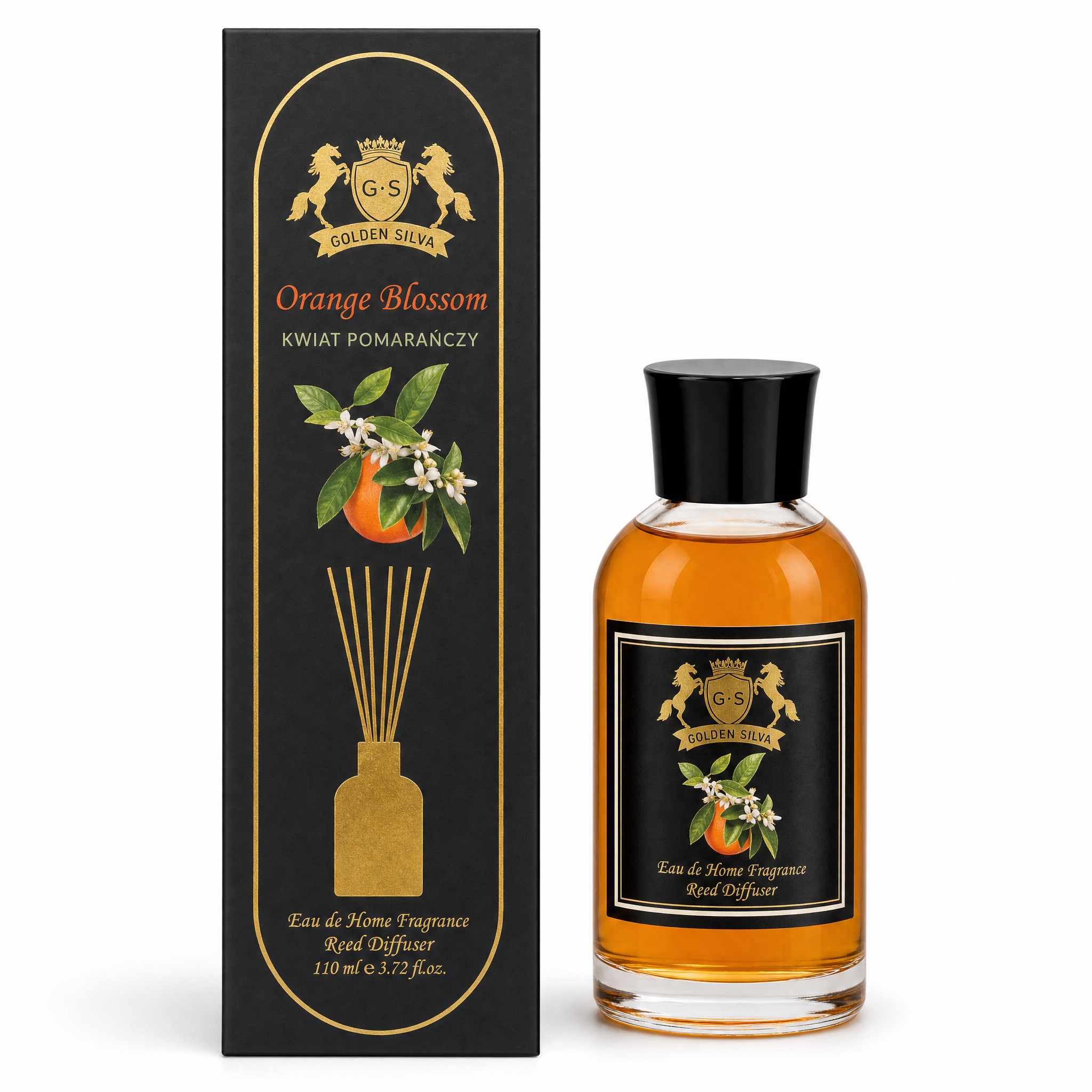 Golden Silva Orange Blossom home fragrance reed diffuser 110 ml with retail packaging - Royalsperfume