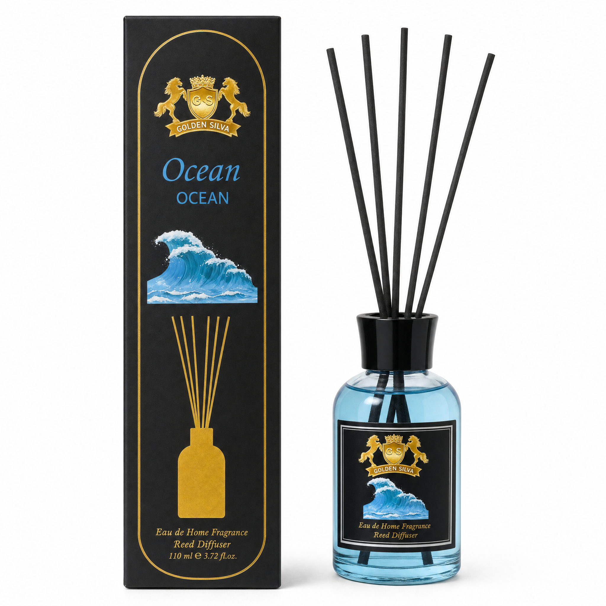 Golden Silva Ocean home fragrance reed diffuser 110 ml with retail packaging - Royalsperfume