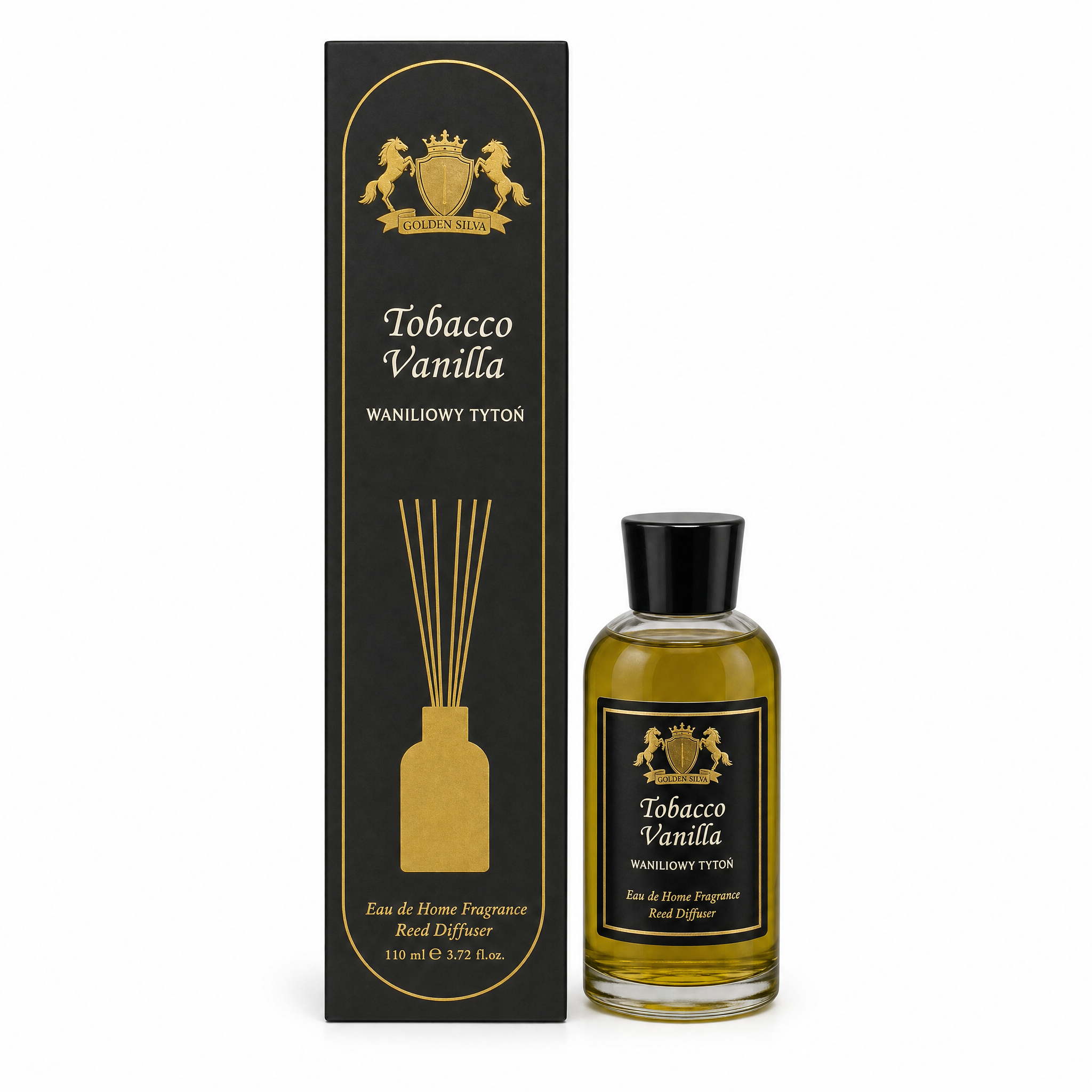 Golden Silva Tobacco Vanilla home fragrance reed diffuser 110 ml with retail packaging - Royalsperfume