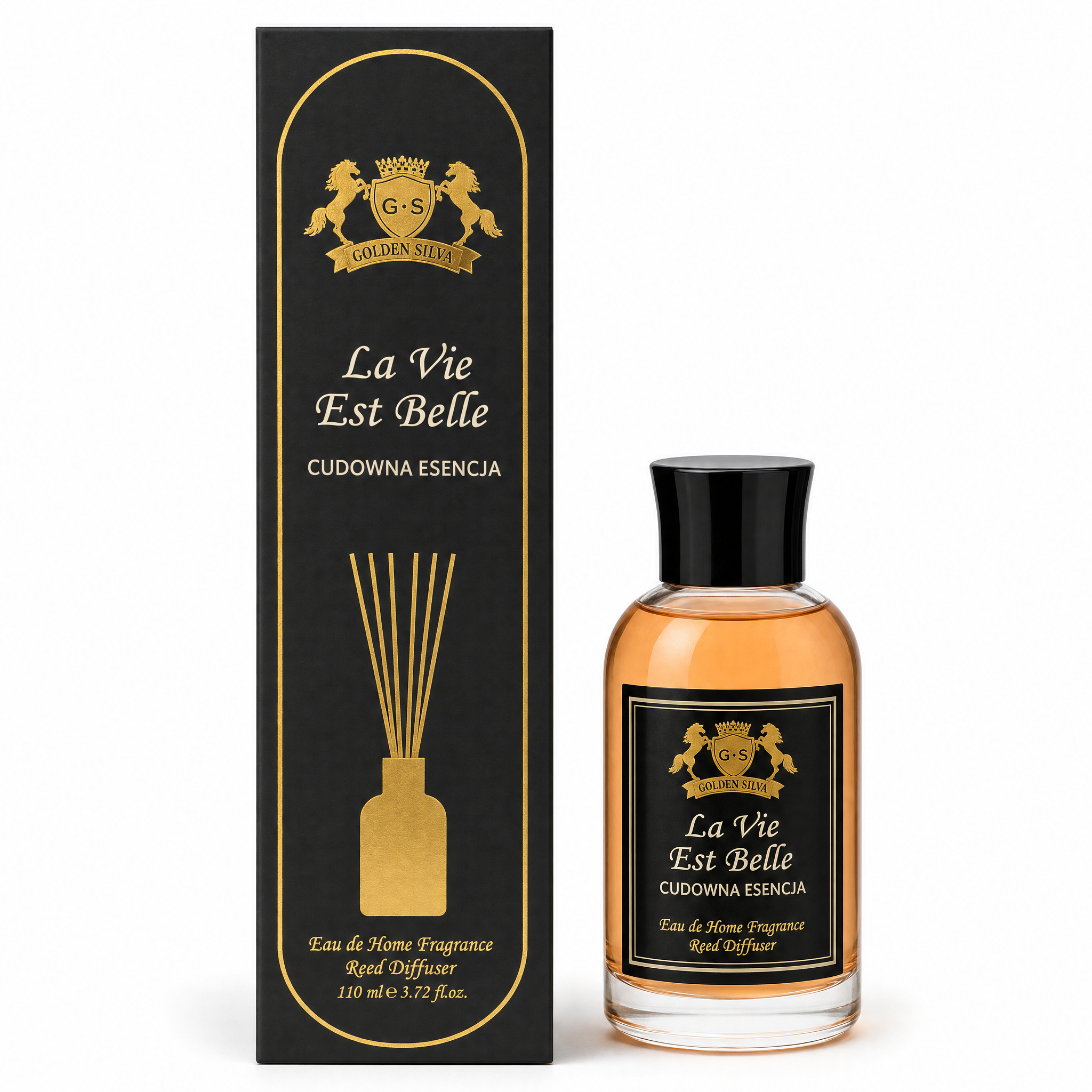 Golden Silva La Vie Est Belle home fragrance reed diffuser 110 ml with retail packaging - Royalsperfume