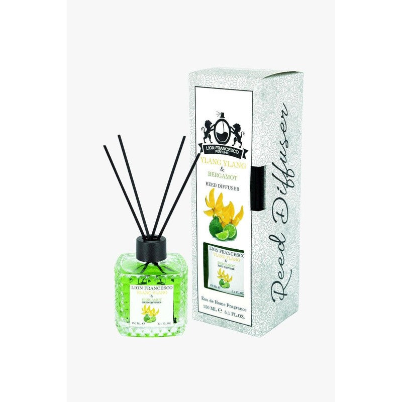 Lion Francesco Ylang ylang & Bergamot reed diffuser 150 ml bottle with rattan sticks and white gift box