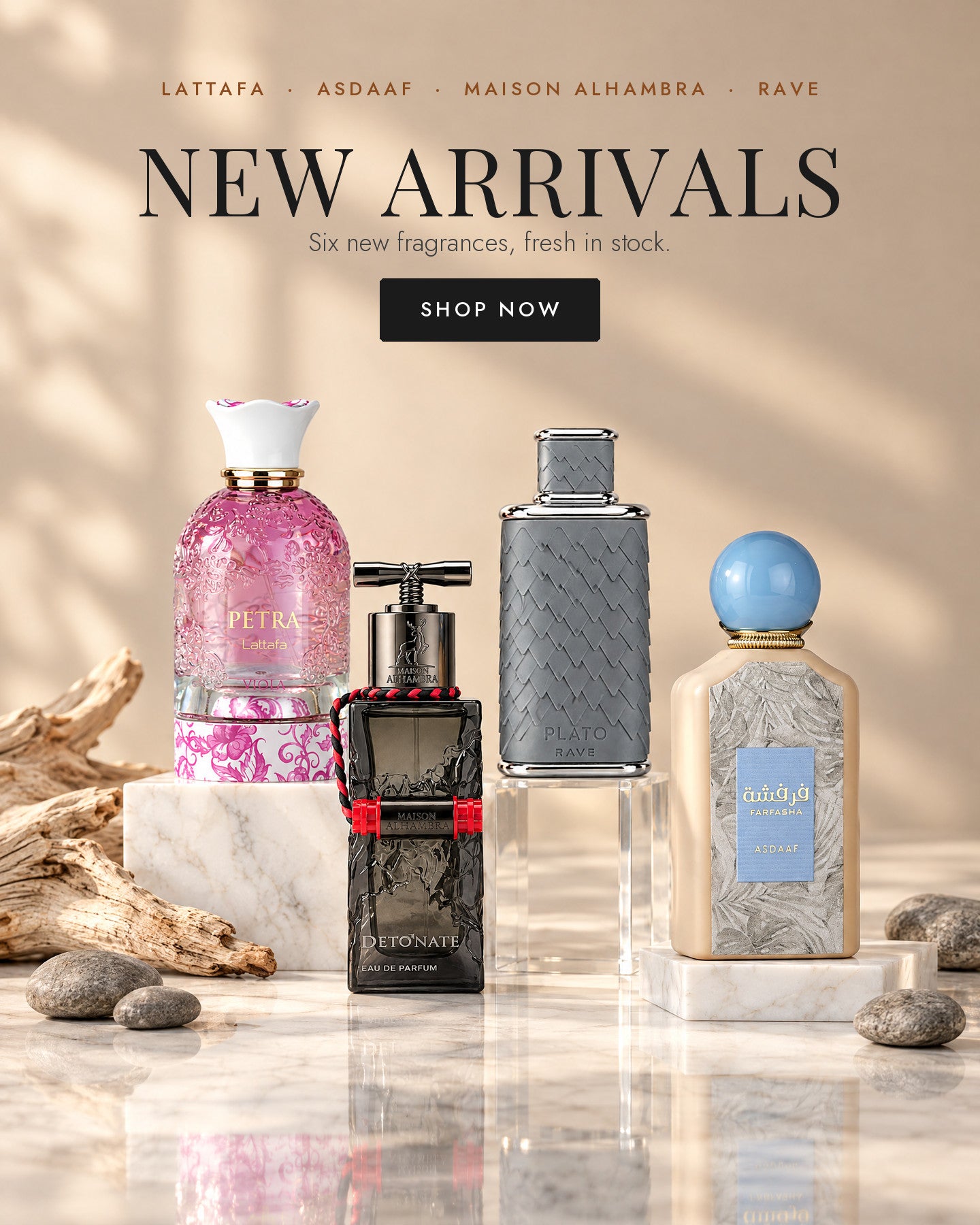 New arrivals at Royalsperfume - Petra Viola by Lattafa, Plato by Rave, Detonate Men by Maison Alhambra, Farfasha by Asdaaf