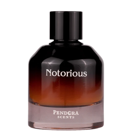 Notorious by Pendora Scents EDP 100ml — brown to black gradient glass bottle with black cap and Pendora Scents base