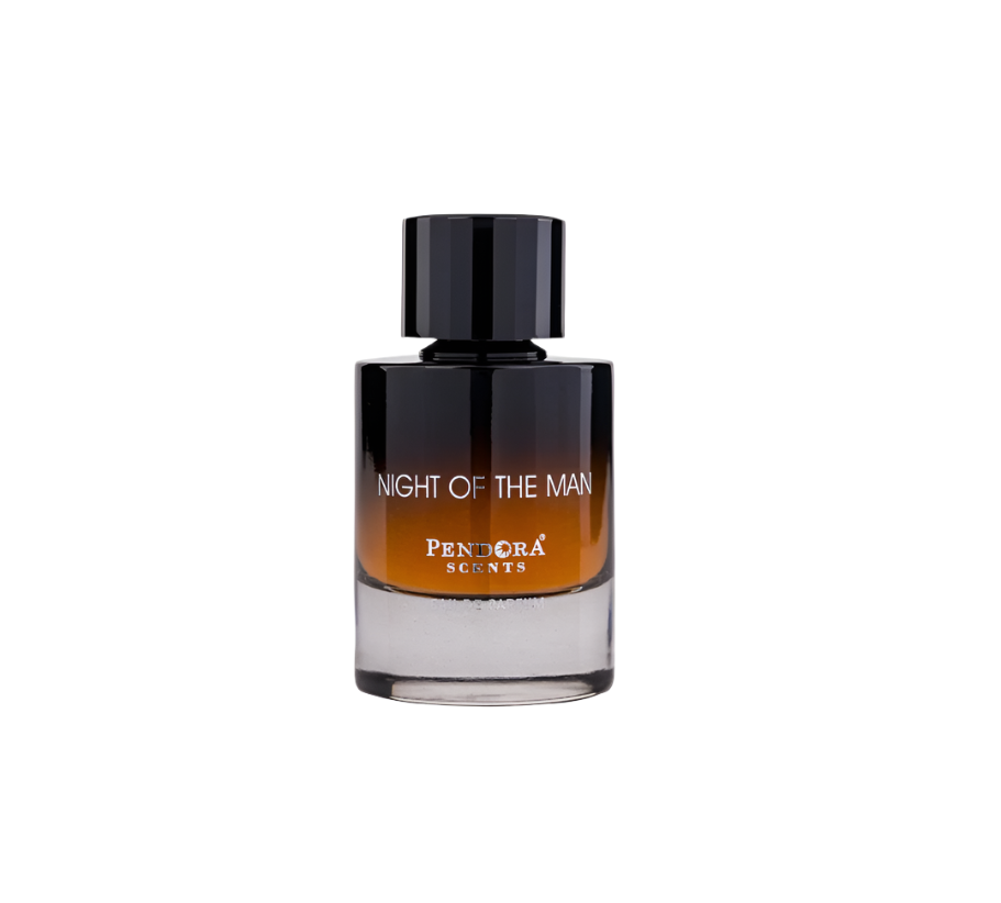 PENDORA SCENT Night of the Man eau de parfum for men 100ml — amber to black gradient bottle with a black cap