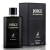 AlHambra Jorge Di Profondo perfumed water for men 100ml — matte black bottle beside a matching black box on white